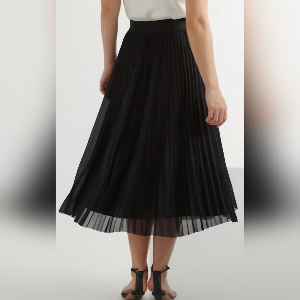 Quince Elegant Black Pleated Midi Skirt Size XS